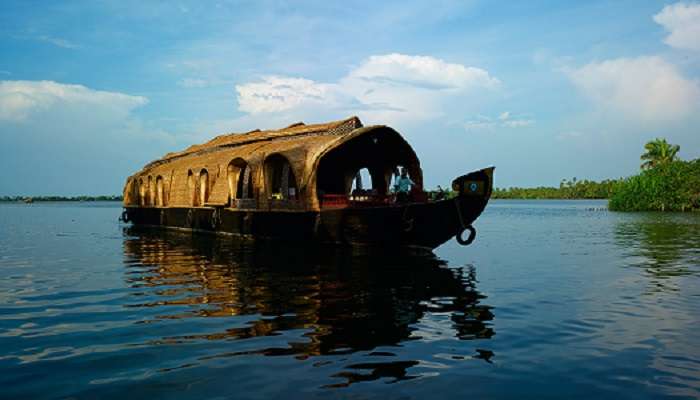 A representative image of a typical houseboat found on rivers and lakes of Kollam.