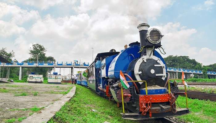 The scenic view of Darjeeling Himalayan Railways toy train.