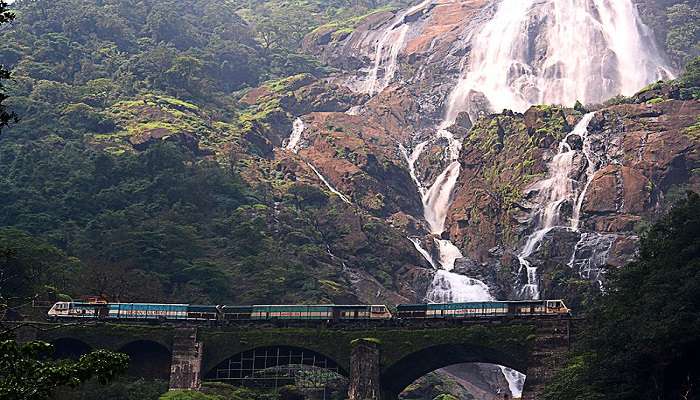 Visit the magical Dudhsagar Falls, among the offbeat things to do in Goa. 