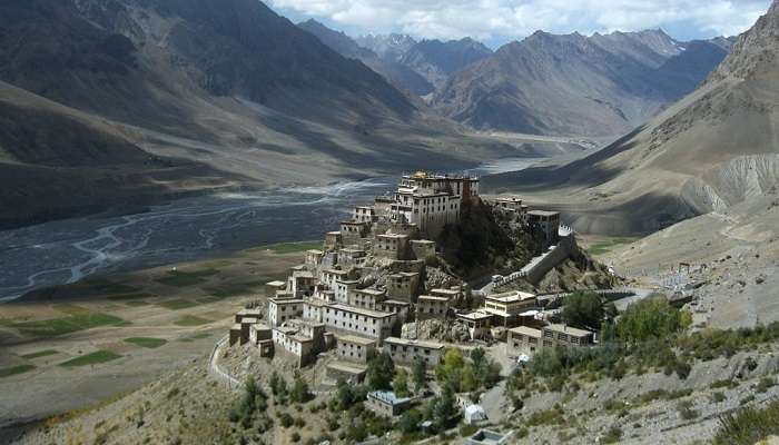 Eagle-eye view of Ki Monastery, a symbol of Spiti Valley.