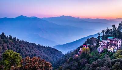 The scenic view of Mussorie, among the best places to spend summer holidays in India.