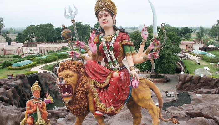 Pictured here is the Vaishno Devi idol at the temple, one of the best places to visit in Mathura.