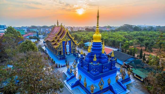 Aerial view of Chiang Rai Blue Temple