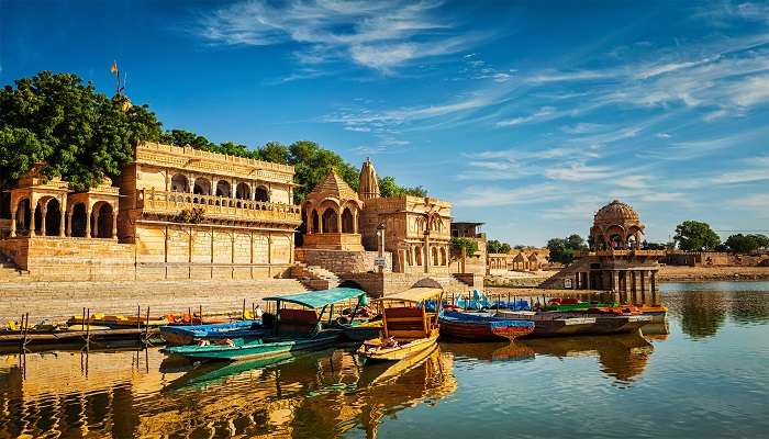 A scenic view of Gadi Sagar in Jaisalmer