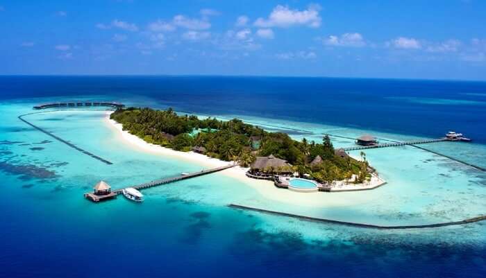 An aerial view of Komandoo Maldives Resort