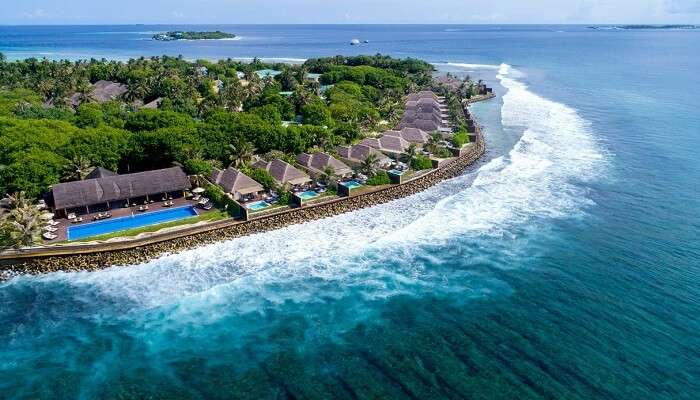 An aerial view of Sheraton Maldives Full Moon Resort & Spa