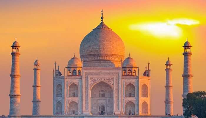 sunset view at the Taj Mahal in Agra, one of the most famous places to visit in India