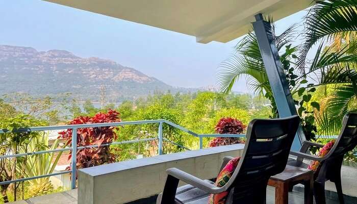 One of the best resorts in Mulshi for couples, Bougainvillea with its mountain view