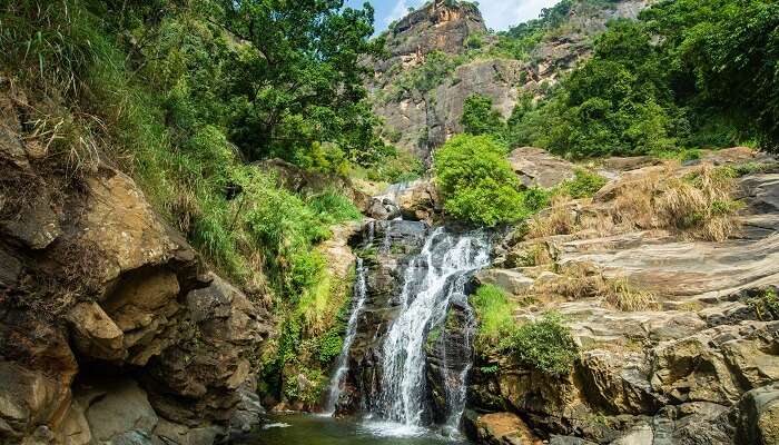 Scenic view of Ravana Falls in Ella