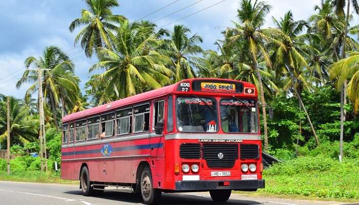 Bus on us on Hikkaduwa Road in Sri Lanka