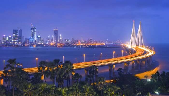 Night view of the Bandra Worli Sea Link in Mumbai, one of the best places to visit in India