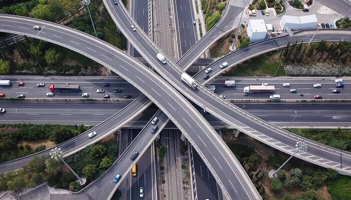 highway multilevel junction road in urban populated area