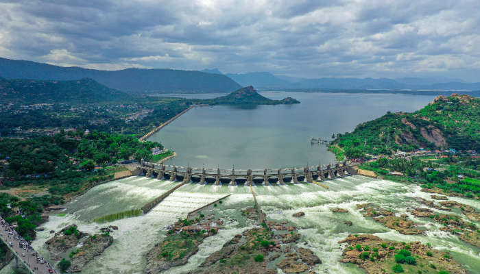 aerial view of the Mettur Dam, one of the best tourist places in Hogenakkal