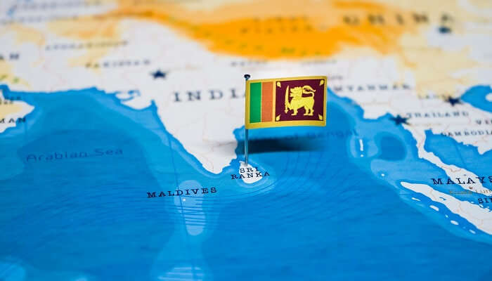 Sri Lanka flag on the world map