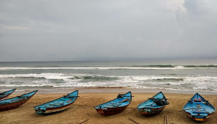 A panoramic view of boats on Gopalpur beach, one of the best places to visit in Gopalpur