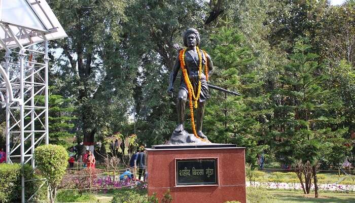 View of the statue of Birsa Munda, installed in the Birsa Munda Park, a tourist visiting place in Dhanbad