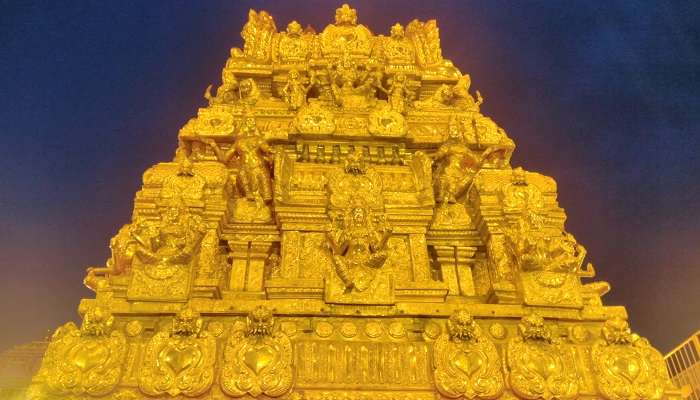 The Temple tower of Samaypuram Mariamman Temple is a spiritual gem located in Srirangam