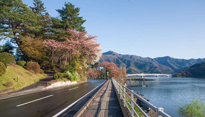 Lac Kawaguchiko au milieu de la montagne, de la nature et de la paisible ville