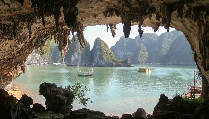 A mesmerising view of Hang Bo Nau, one of the amazing caves in Halong Bay