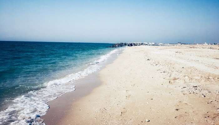 The breathtaking view of the Beach, one of the must-visit places to visit in Umm Al Quwain at night.