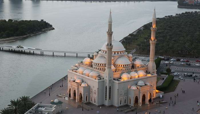 An enchanting view of Al Nooe Mosque amous for its lush gardens and art installations