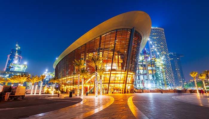 The exterior view of Dubai Opera, located Downtown. 