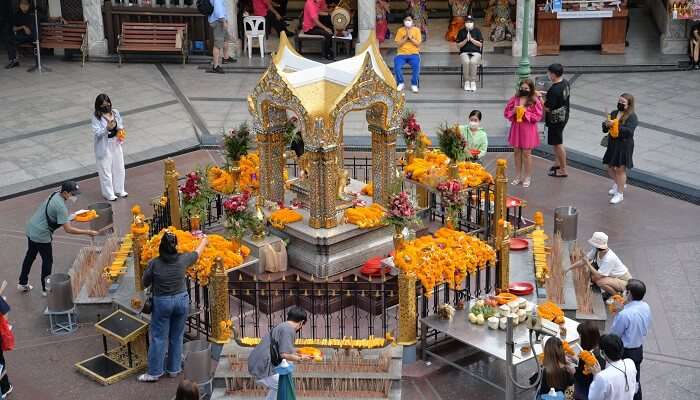 Erawan Shrine near Siam Square Bangkok Thailand is one of the best places to visit