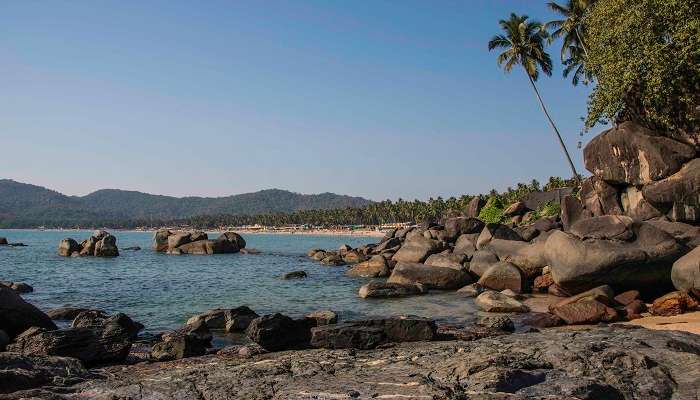 La  vue magnifique de plage, Goa,  C’est l’une des meilleurs lieux touristiques en Inde du Sud pendant l’été