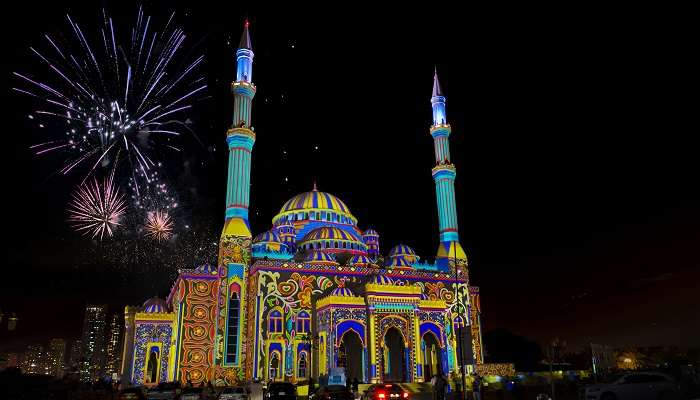 A majestic view of Sharjah during the light festival in Sharjah