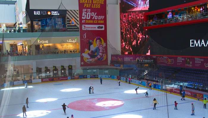 The captivating view of Dubai Mall Ice Rink, one of the famous attractions in the UAE