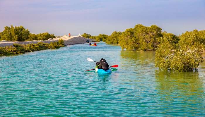 The view of double kayaking in the famous Abu Dhabi's Park.