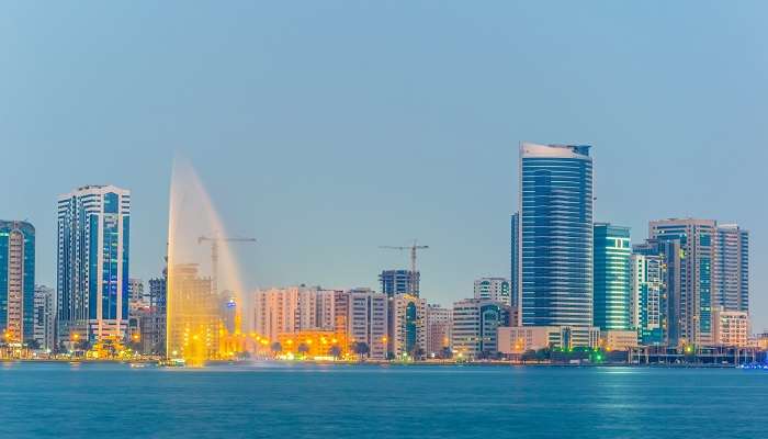 watching the fountain view of Khalid Lagoon is one of the best things to do in Sharjah with family.