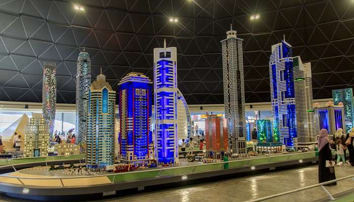 Interior view of Legoland Dubai, where the Miniland Light Show takes place