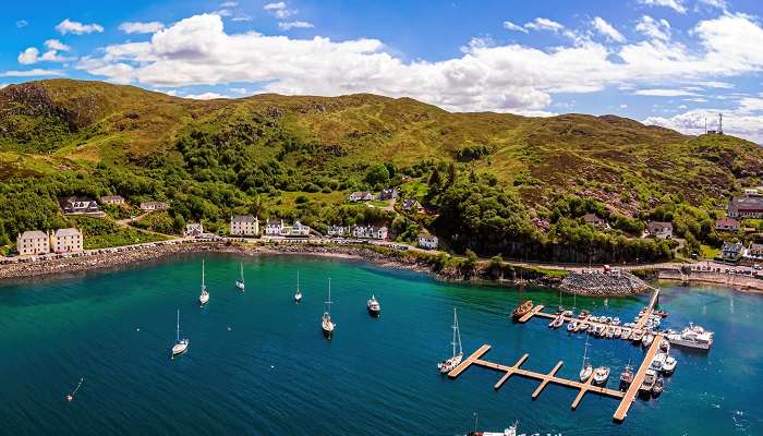 The aerial view of one of the captivating smallest towns in Scotland, Mallaig