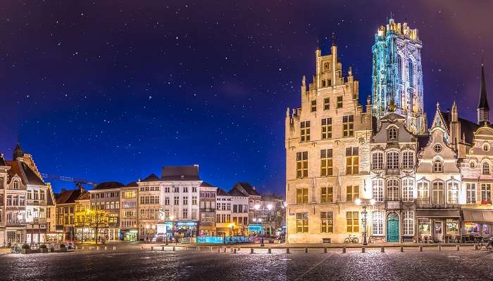 A wonderful cityscape of the grand market in Mechelen, one of the small towns in Belgium