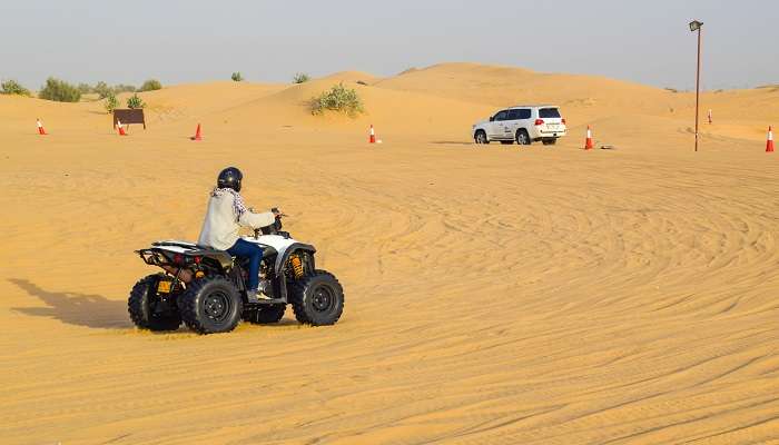 A spectacular view of groups enjoying a quad bike ride in Dubai