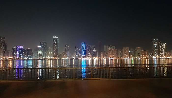 Sharjah Corniche is one of the best places to visit in Sharjah at night for free to witness the sea view