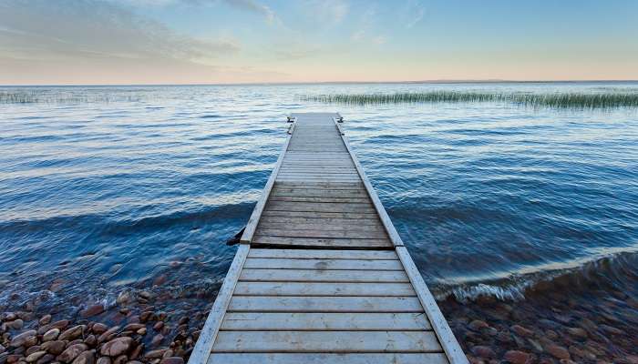 A view of the boating dock shore of Slave Lake, one of the small towns in northern Alberta