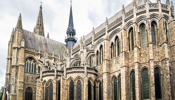 A picturesque scene of St. Martins Cathedral located in one of the small towns in Belgium, Ypres