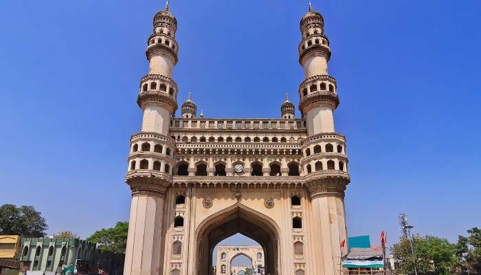 The exterior view of Charminar, among the iconic places near Golconda Fort