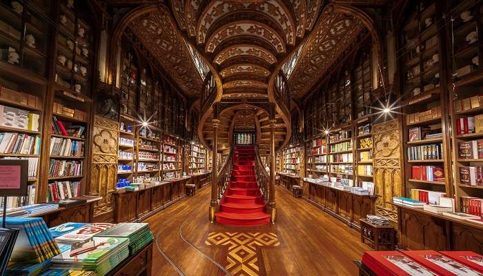 The view of one of the hidden gems in North Portugal, Livraria Lello