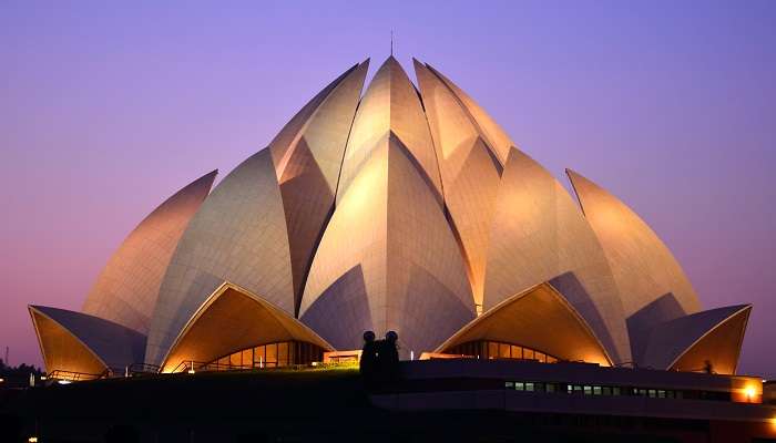 The night view of Lotus Temple in Delhi