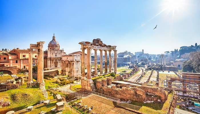 The scenic vista of the Roman Forum in the heart of Italy.