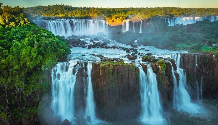 The scenic vista of Iguazu Falls in Argentina, South America