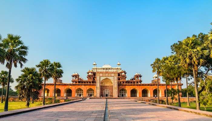 Stroll through the charbagh-style garden in the Tomb of Akbar, one of the best places to visit near Taj Mahal