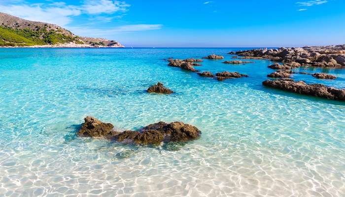 La vue magnifique de Cala Agulla, C’est l’une des meilleurs plages en Espagne