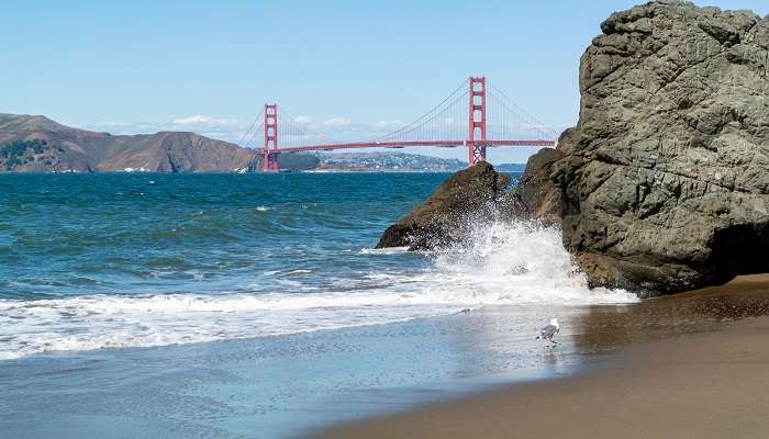 The jaw-dropping landscape of China Beach with the Golden Gate Bridge in the background.