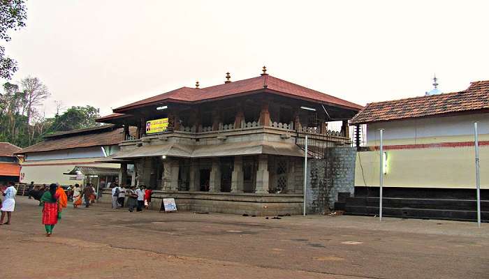 A glorious view of exterior of temple in Kollur