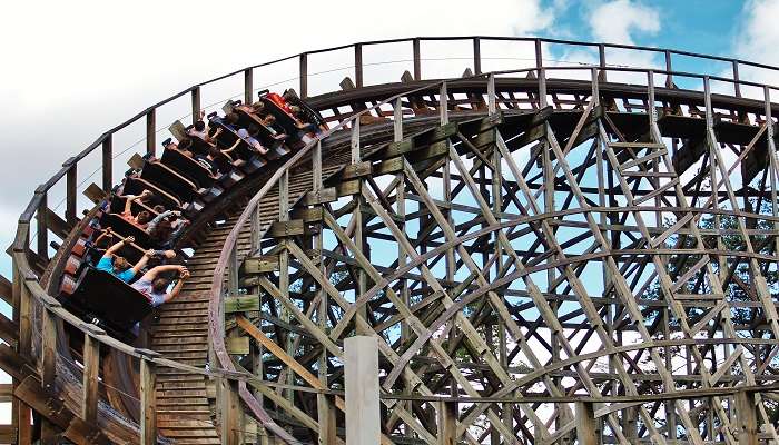 The wooden roller coaster ride in Dollywood, an amusement park in Gatlinburg.