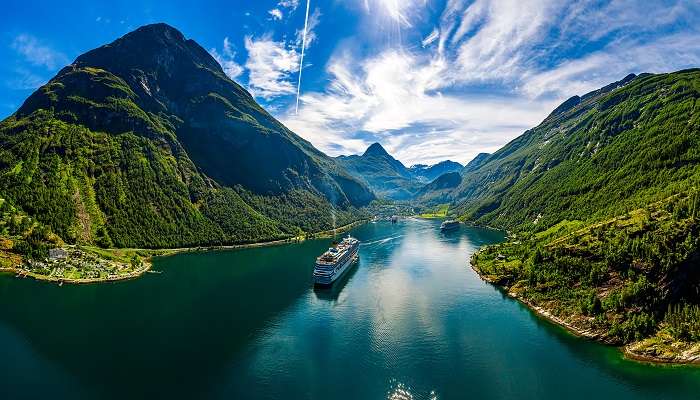 The view of Geiranger Fjord, among the small towns in Norway.